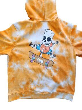 The Simpsons Orange Tie Dye Bart Skeleton BONES Skateboard Hoodie | XXL